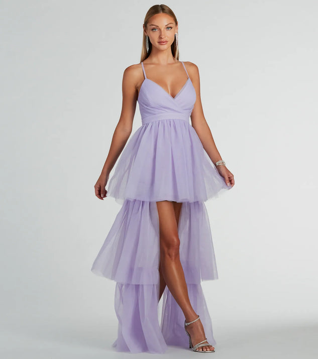 Ophelia V Neck High Low Ruffle Tulle Formal Dress Windsor