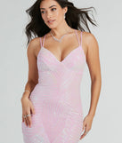 Shine bright in the Lyanna Formal Iridescent Sequin Mermaid Dress, a glamorous pink sequin dress that captures the light beautifully, ideal for an NYE party dress, wedding guest dress, or military ball gown.