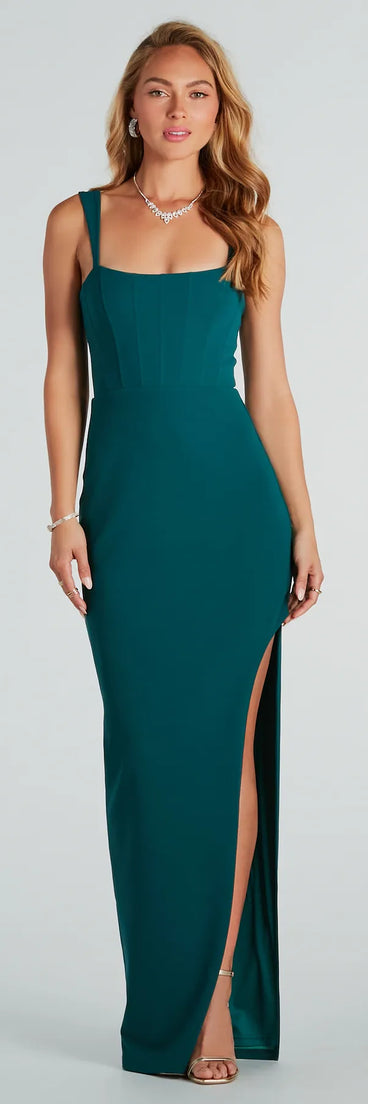 Diana Formal Crepe Corset Slit Long Dress