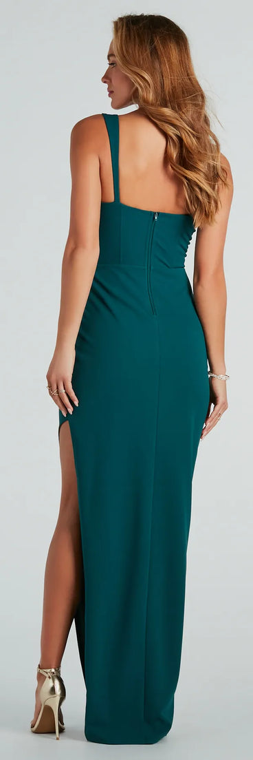 Diana Formal Crepe Corset Slit Long Dress