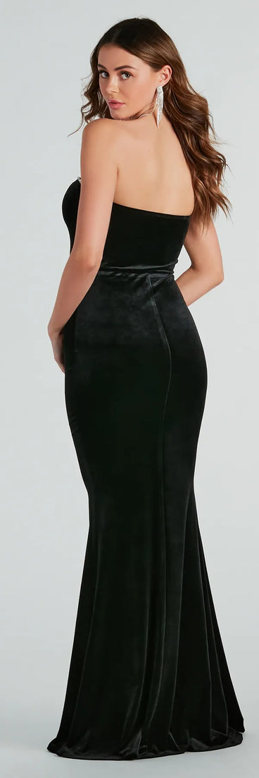 May Formal Velvet Rhinestone Mermaid Long Dress