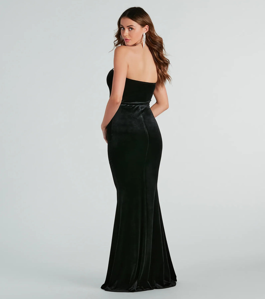 Mermaid/Trumpet Ruched Velvet Floor-Length Formal Dresses with Long Sleeve