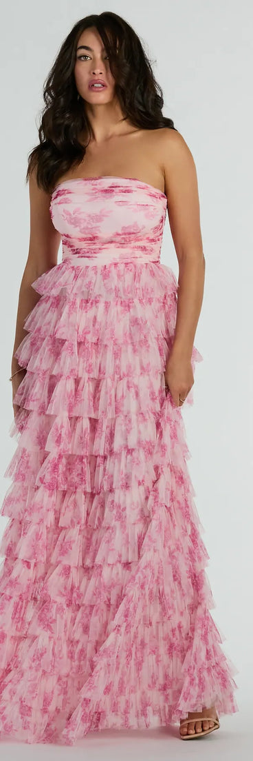 Feel instantly put-together in the Liliane Garden Rose Ruffled A-Line Formal Dress, a stylish wedding guest dress designed for confident style and all-out celebration.