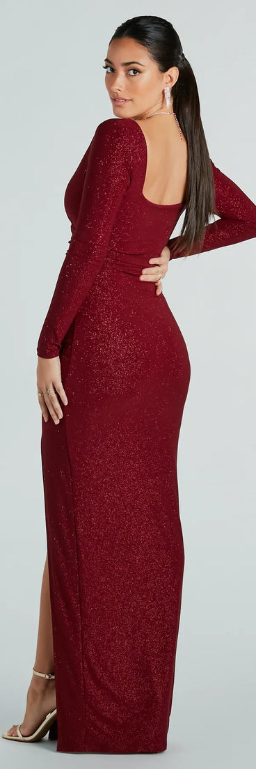 Jada Glitter Knit Long Sleeve Formal Dress