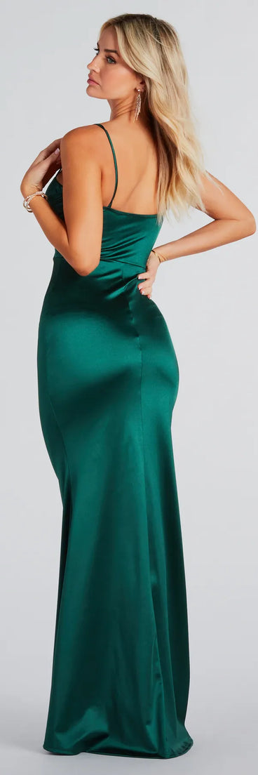 Teagan Formal Satin Pleated Mermaid Long Dress