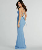 Step into the Prom 2025 dance in the Lexis Lace-Up Slit Mermaid Glitter Formal Dress in light blue, a stunning blue prom dress designed to complement any theme with its timeless allure and statement-making style.