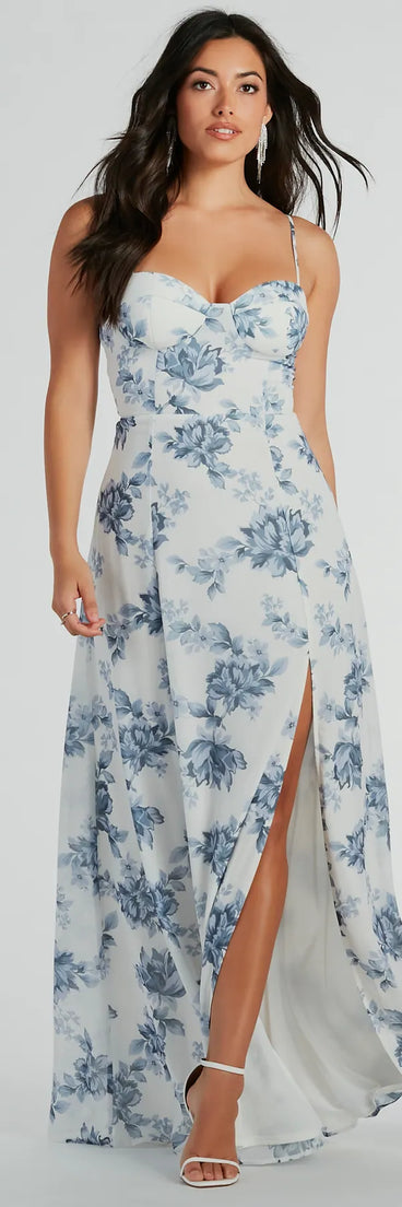 Turn heads at Prom 2025 in this ivory prom dress, where statement-making details meet the iconic style of the Adeline Sweetheart Floral A-Line Formal Dress .