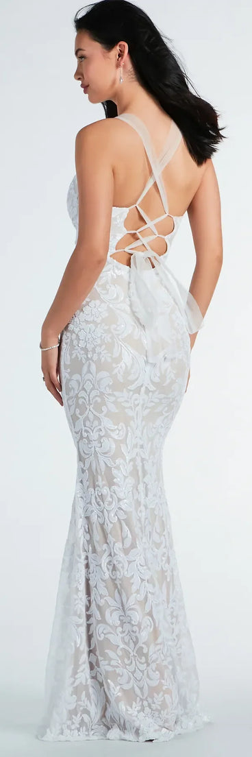 Brooklyn Bustier Tulle Lace-Up Sequin Formal Dress