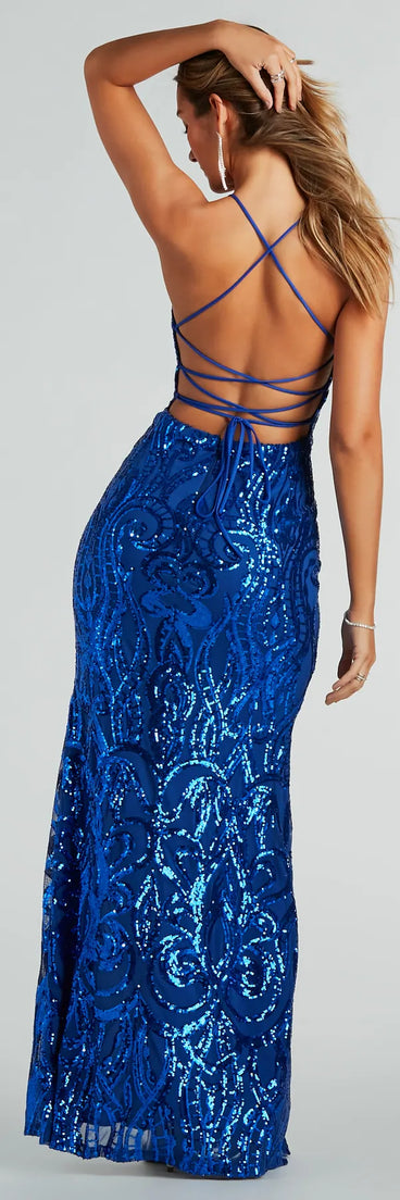 Saige Formal Sequin Lace-Up Mermaid Dress | Windsor Saige Formal Sequin Lace-Up Mermaid Dress | Windsor