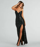 Step into Prom 2025 in a black prom dress, where unique Windsor accents and the standout Saige Formal Sequin Lace-Up Mermaid Dress style come together.