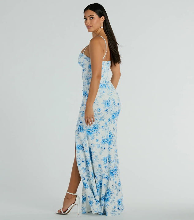 Elia High Slit Floral Crepe Mermaid Dress | Windsor