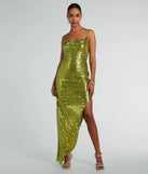 You'll feel stylish and confident in the Jennifer Strappy Back High Slit Sequin Formal Dress as your Winter Formal Dress to stand out at your dance or event.
