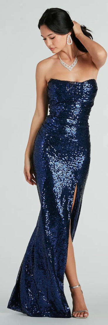 Colette Formal Sequin Strapless High Slit Mermaid Dress
