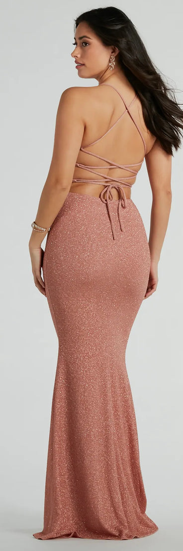 Chelsea Cowl Neck Lace-Up Mermaid Glitter Dress | Windsor Chelsea Cowl Neck Lace-Up Mermaid Glitter Dress | Windsor