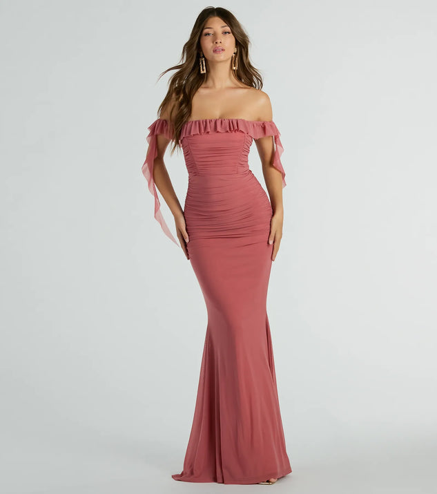 deyna formal mesh off the shoulder long dress Deyna Formal Mesh Off-The-Shoulder Long Dress