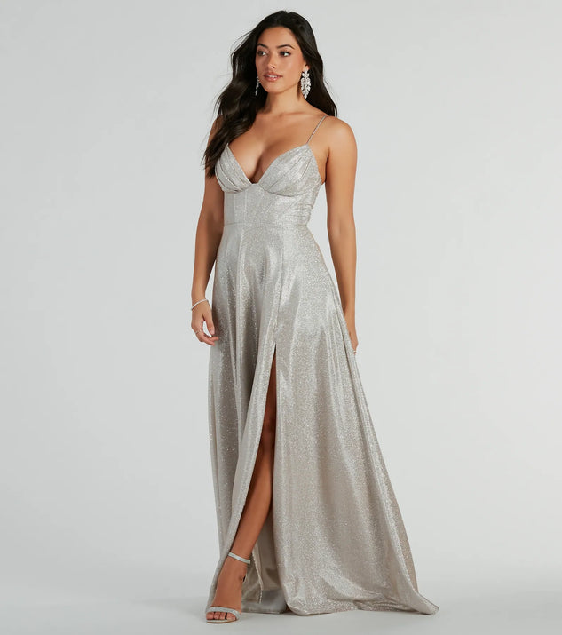 windsor silver dress Skyla Glitter Woven Corset A-Line Formal Dress