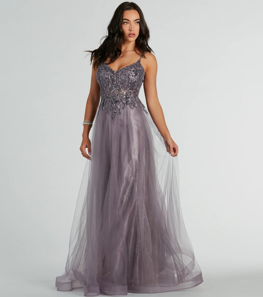 Vanessa ALine Glitter Tulle Formal Dress & Windsor