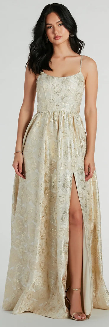 Hailee Corset Floral Jacquard A-Line Formal Dress