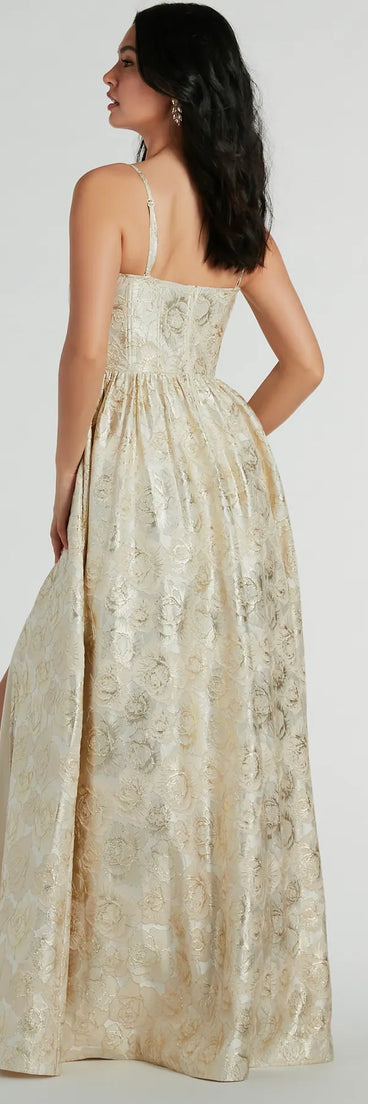 Hailee Corset Floral Jacquard A-Line Formal Dress