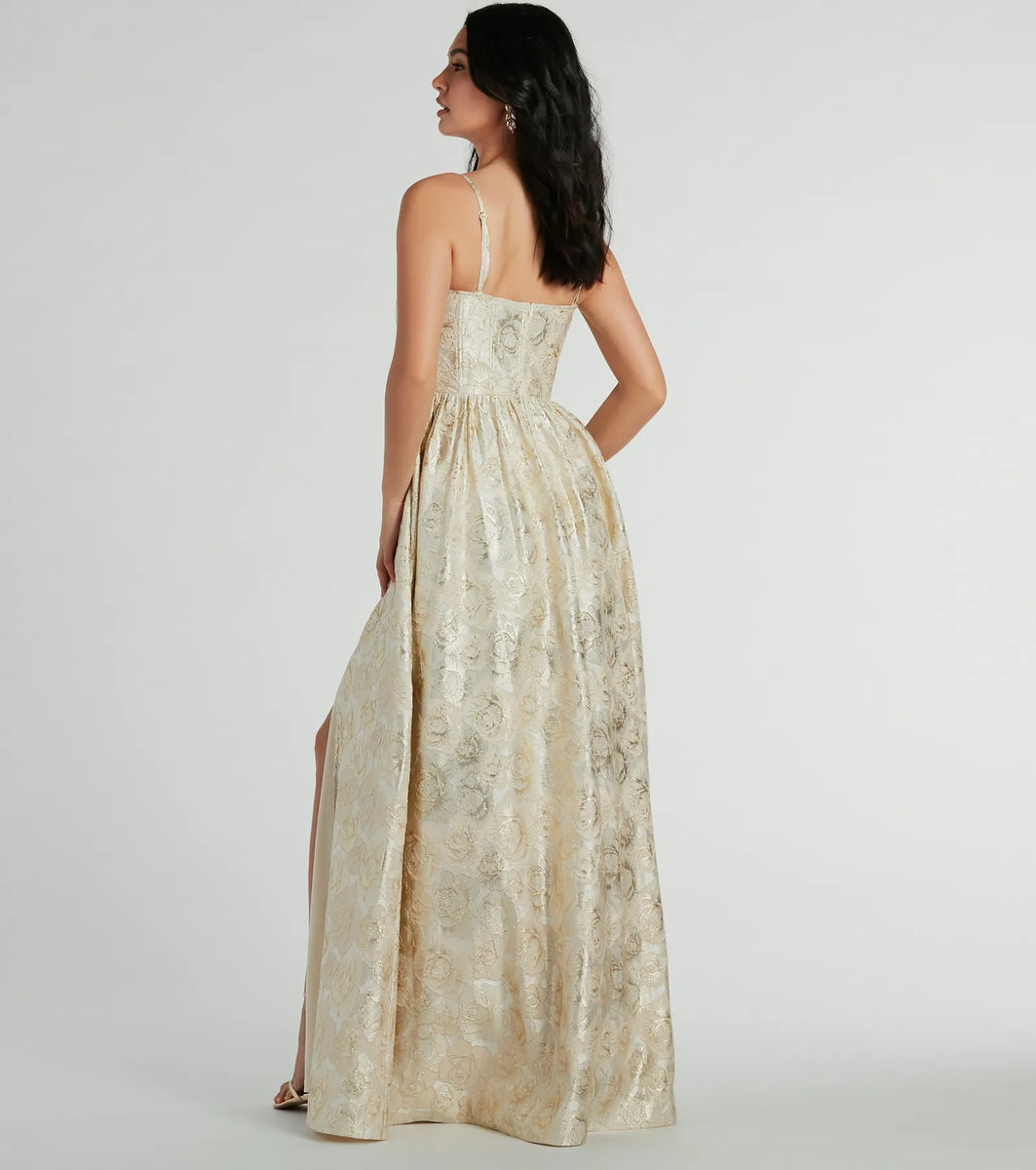 Hailee Corset Floral Jacquard A-Line Formal Dress & Windsor