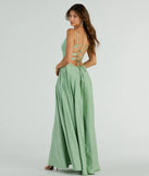 Own the spotlight in the Silvia Lace-Up Floral Satin A-Line Formal Dress, a sage green formal dress crafted to deliver luxe style for summer weddings, Army Balls, or any special event.