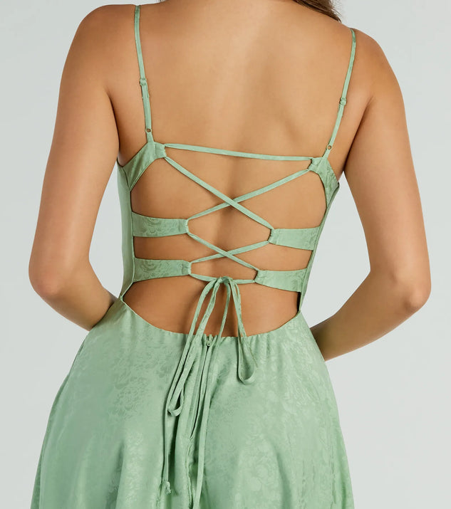 Silvia Lace-Up Floral Satin A-Line Formal Dress | Windsor