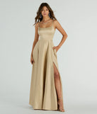 You'll be the best dressed in the Cassandra Lace Up A-Line Satin Formal Dress as your summer formal dress with unique details from Windsor.