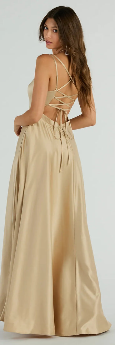 You'll feel stylish and confident in the Cassandra Lace Up A-Line Satin Formal Dress as your Winter Formal Dress to stand out at your dance or event.