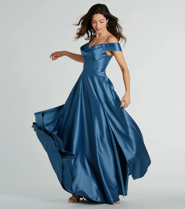 Alira Cold Shoulder A-Line Satin Formal Dress | Windsor Alira Cold Shoulder A-Line Satin Formal Dress | Windsor