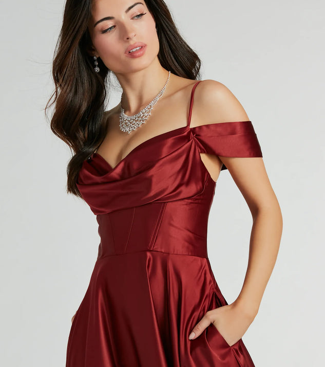 Alira Cold Shoulder A-Line Satin Formal Dress | Windsor