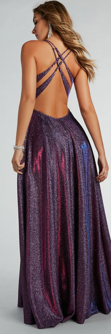 You'll feel stylish and confident in the Sherry Caged Strappy A-Line Glitter Formal Dress as your Winter Formal Dress to stand out at your dance or event.