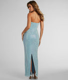 You'll be the best dressed in the Brittney Strapless Rhinestone Long Formal Dress as your fall formal dress with beautiful and unique details from Windsor.