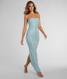 You'll be the best dressed in the Brittney Strapless Rhinestone Long Formal Dress as your fall formal dress with beautiful and unique details from Windsor.