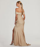 Feel instantly put-together in the Alicia Off-The-Shoulder Mermaid Formal Dress in gold, a summer wedding guest dress designed for confident style and all-out celebration.