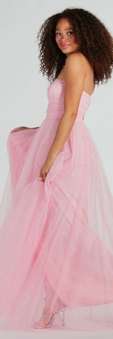 Marie Strapless A-Line Glitter Mesh Formal Dress