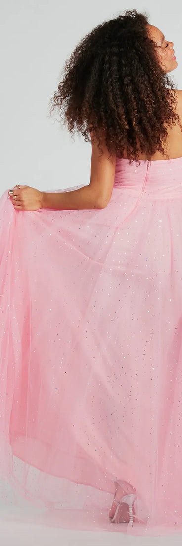 Marie Strapless A-Line Glitter Mesh Formal Dress