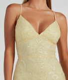 Make a bold statement in the Bethanie Formal Sequin V-Neck Mermaid Dress in yellow, the perfect summer dress for weddings, cocktail hours, nights out, and/or seasonal celebrations.
