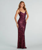 Make a bold statement in the Taisia Formal Sequin Scroll Dress in plum, the perfect spring dress for weddings, cocktail hours, nights out, and/or seasonal celebrations.