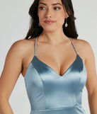 You'll feel stylish and confident in the Kaley Rhinestone Strappy Mermaid Satin Dress as your Winter Formal Dress to stand out at your dance or event.
