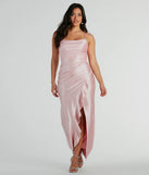 Turn heads at Prom 2025 in this pink prom dress, where statement-making details meet the iconic style of the Ellen Ruffled Slit Long Glitter Formal Dress .