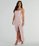 Whether it's the color or silhouette of the Ellen Ruffled Slit Long Glitter Formal Dress, this pink bridesmaid dress is a gorgeous pick for a maid-of-honor or to create a bridal party look ready to celebrate!