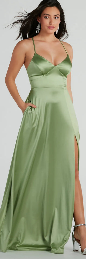 You'll feel stylish and confident in the Vienna Lace-Up Satin A-Line Formal Dress as your Winter Formal Dress to stand out at your dance or event.