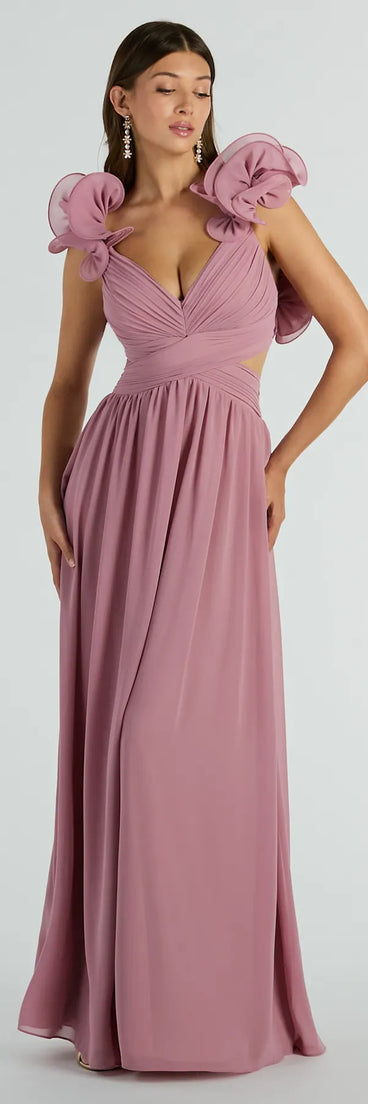 You'll feel stylish and confident in the Anne Marie Lace-Up Ruffle A-Line Chiffon Formal Dress as your Winter Formal Dress to stand out at your dance or event.