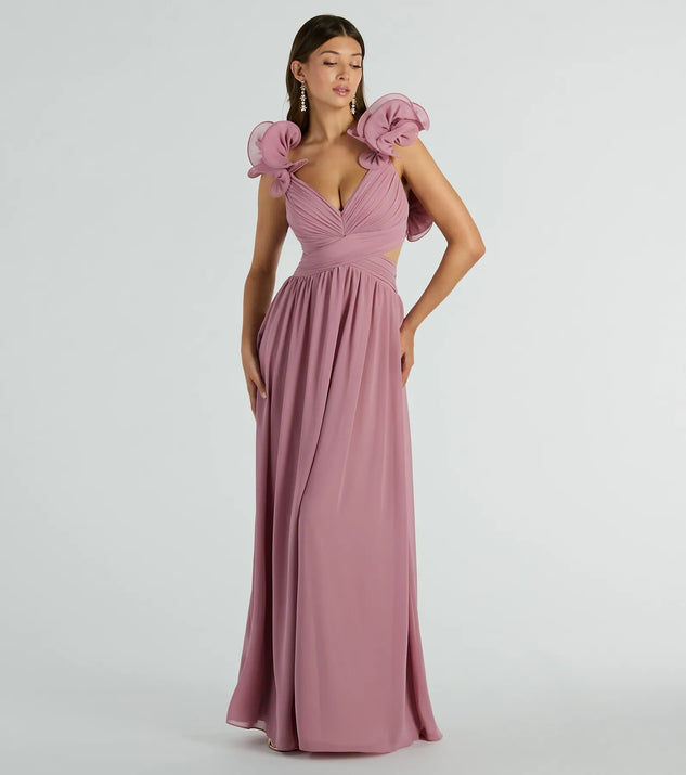 You'll feel stylish and confident in the Anne Marie Lace-Up Ruffle A-Line Chiffon Formal Dress as your Winter Formal Dress to stand out at your dance or event.