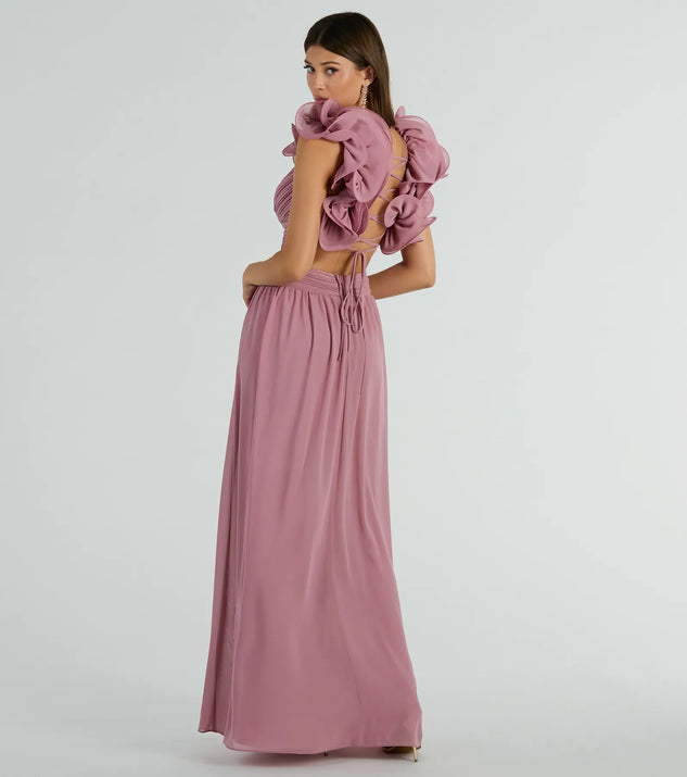 Anne Marie Lace Up Ruffle A Line Chiffon Formal Dress in Sage Size 5 Windsor