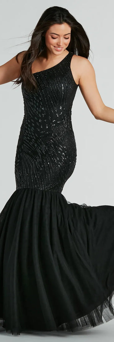 Gracelyn Formal One-Shoulder Mermaid Sequin Dress