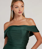 Make a bold statement in the Alicia Off-The-Shoulder Mermaid Formal Dress in hunter green, the perfect green dress for weddings, cocktail hours, nights out, and/or seasonal celebrations.