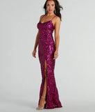 Shine bright in the Regina Lace-Up Mermaid Sequin Mesh Formal Dress, a glamorous magenta sequin dress that captures the light beautifully, ideal for an NYE party dress, wedding guest dress, or military ball gown.