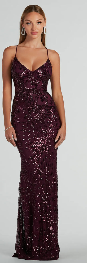 Jaylee Lace-Up Sequin Mesh Formal Dress