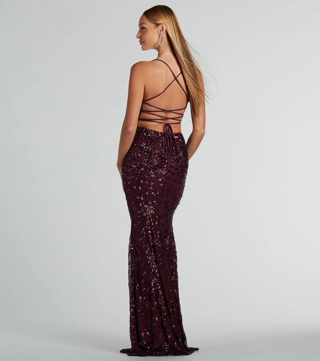 green emerald velvet dress Jaylee Lace-Up Sequin Mesh Formal Dress